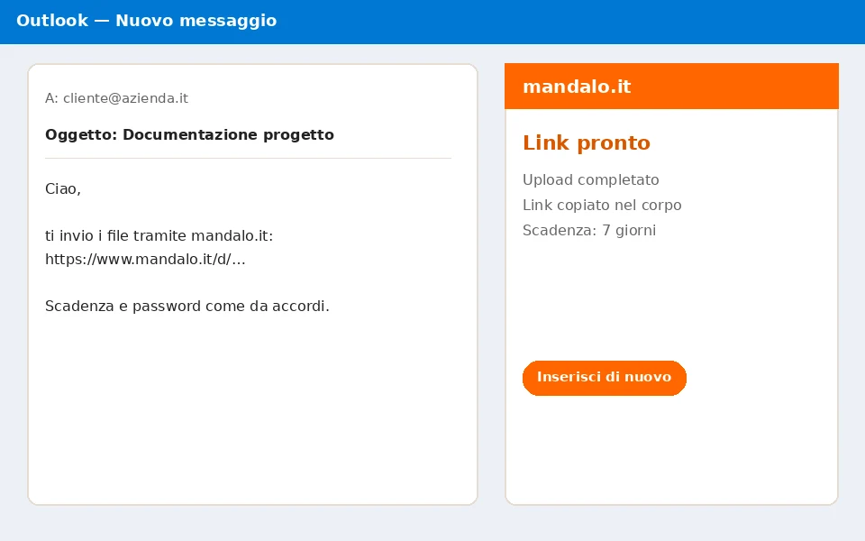 Download link inserted into the message